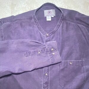 The Territory Ahead Mens XXL Tall Purple Silk Cotton Henley Band Collar Shirt